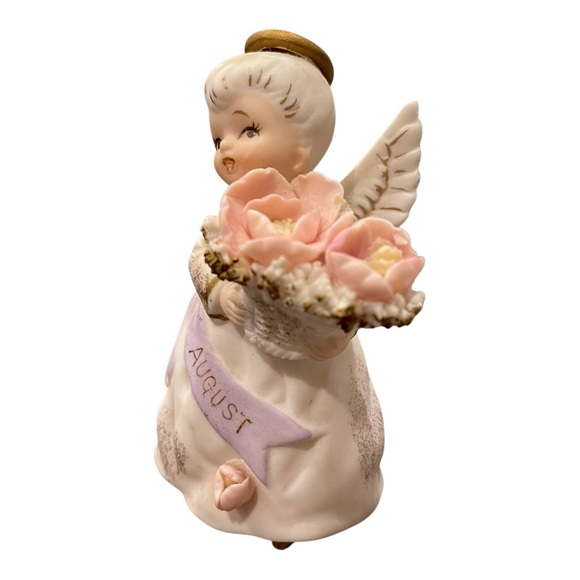 Lefton August Birthday Angel w/Roses & Purple Sash Bisque Finish #3332 Japan - Picture 7 of 14